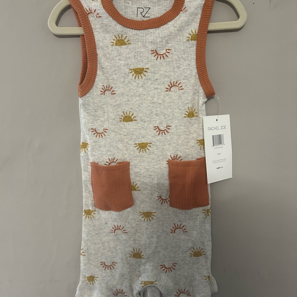 Rachel Zoe Gray and Orange Baby Romper with Sun Design